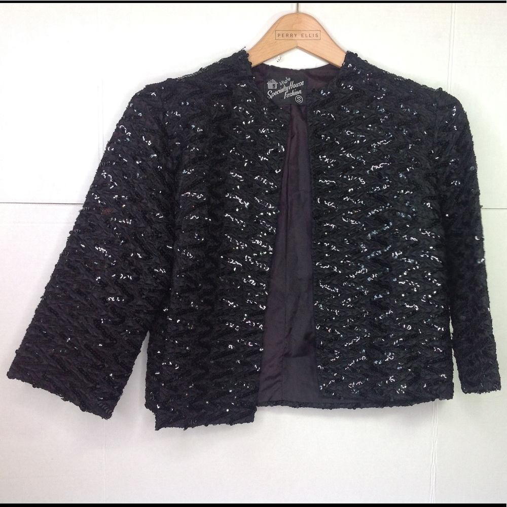 Vintage Black Sequin Blazer Specialty House Crop